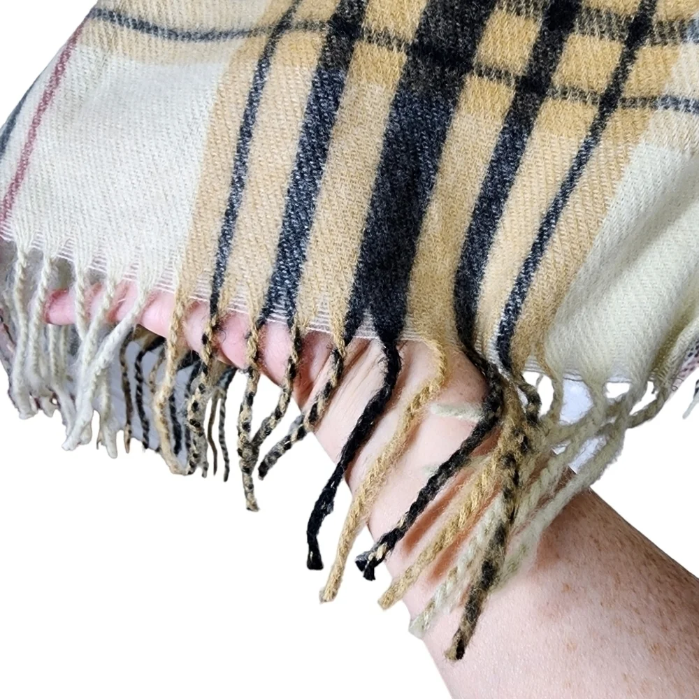 WOOLRICH FRINGED PLAID PONCHO